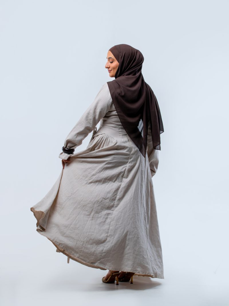 Earth-Tone Belted Abaya-Style Dress - Nooreah Product Earth-Tone Belted Abaya-Style Dress - Nooreah Product