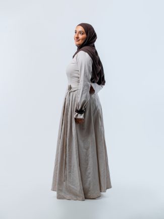 Earth-Tone Belted Abaya-Style Dress - Nooreah Product