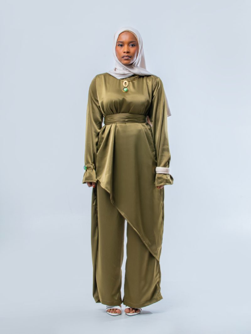 The “Aura” Olive Satin Coord Set - Nooreah Product (2)